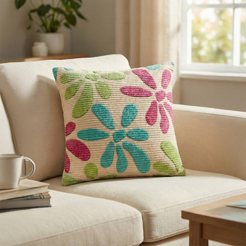 FloralGrace Cushion Cover - Teal, Maroon