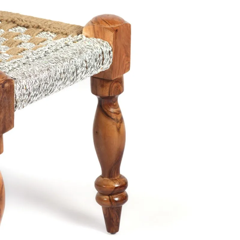Hyrox Sheesham Wooden Stools (White,Brown) - Set Of Two media 5