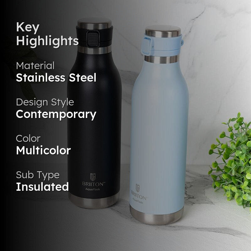 Pristine Sip Hot & Cold Thermos Water Bottle (Black & Blue, 750 mL Each) - Set Of Two media 2