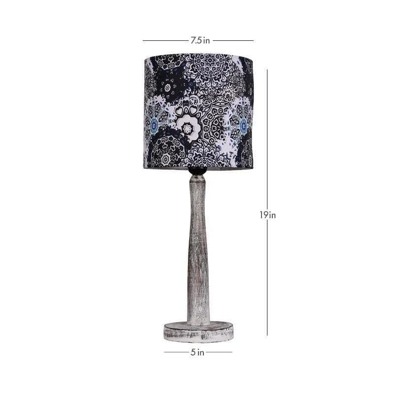 Vivid Blue With Wooden Pillar Fabric Table Lamp - Multicolor media 5