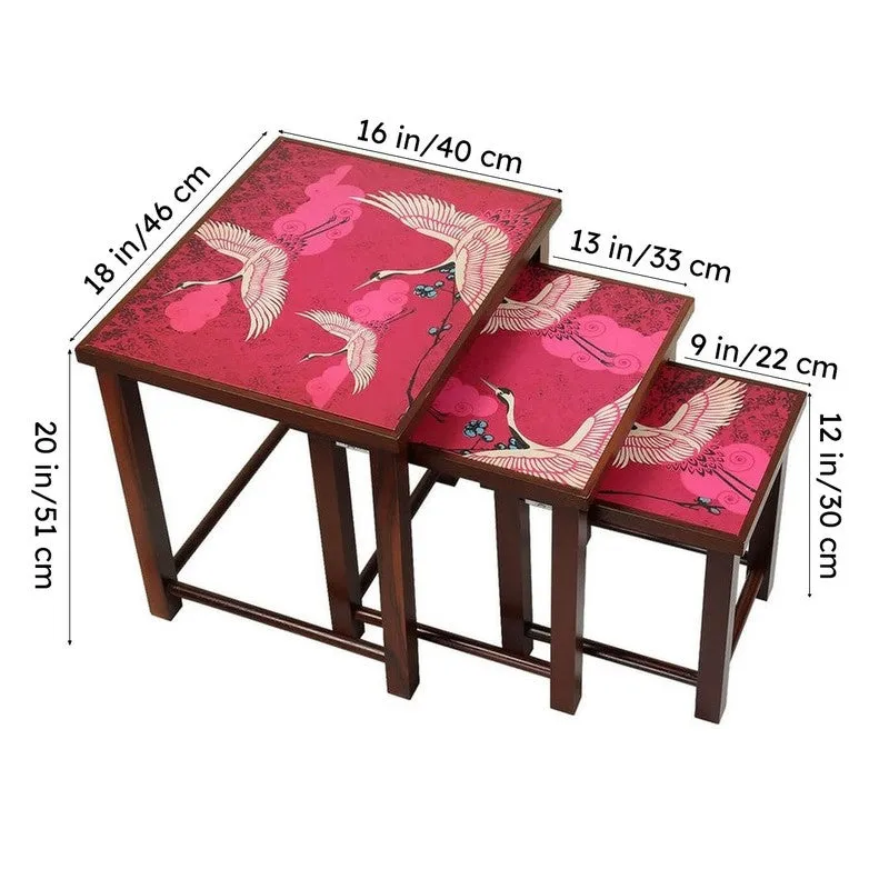 India Circus Teak Wood Cranes Nesting Stool - Set Of Three media 7