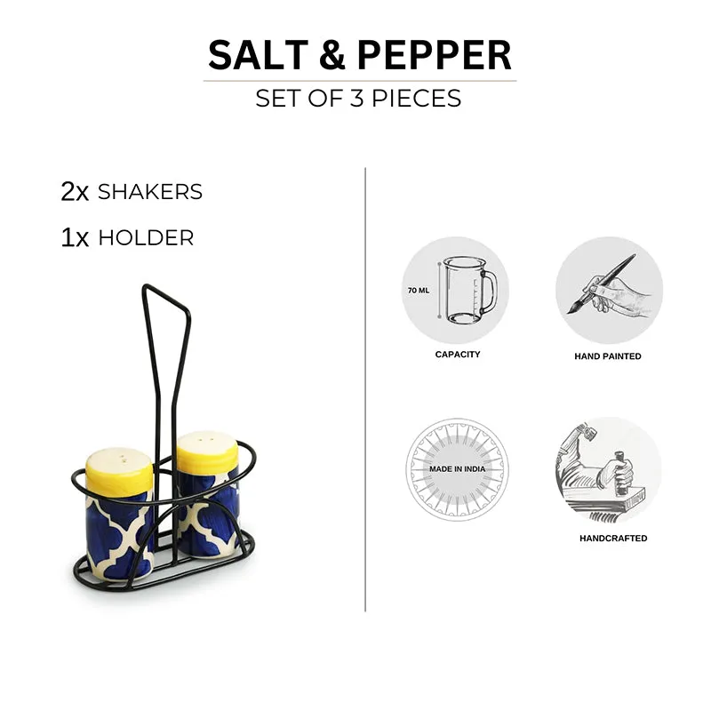 Moroccan Miles Ceramic Salt & Pepper Shaker With Iron Holder (70 mL) - Three Piece Set media 6