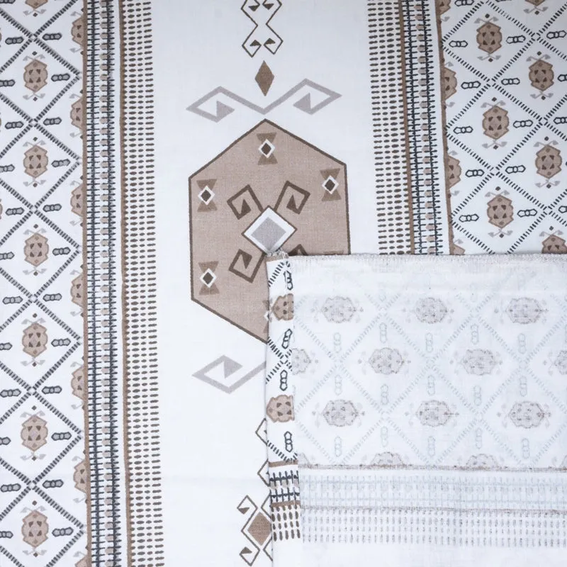 Bedsheet and folded pillow covers displayed to show the coordinated geometric pattern.