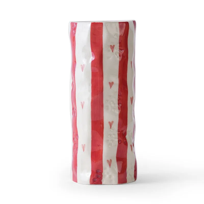Monoline Stripe Tall Ceramic Vase - Red media 3