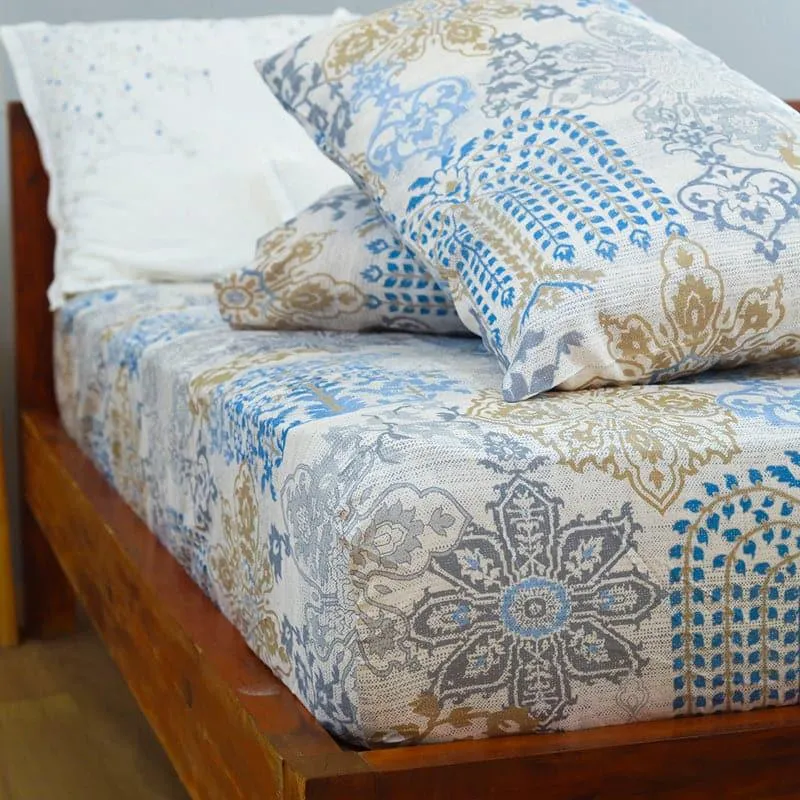 Duna Boheme Floral Cotton Bedsheet (Pastel Blue) - 254 TC media 7