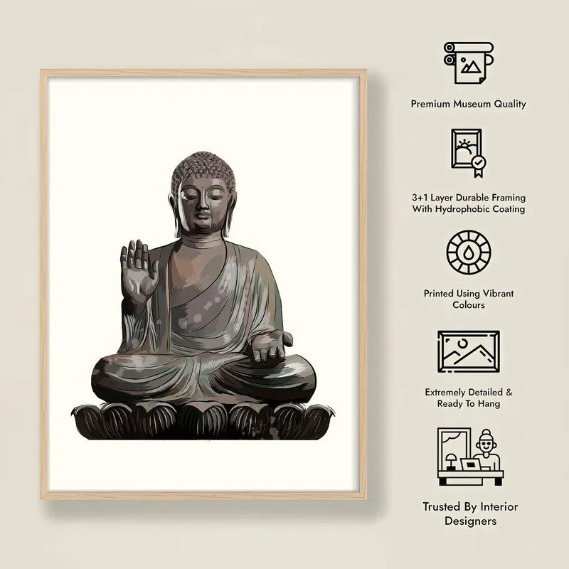 Peaceful Buddha Archival Paper Wall Art - Natural Brown Frame media 9