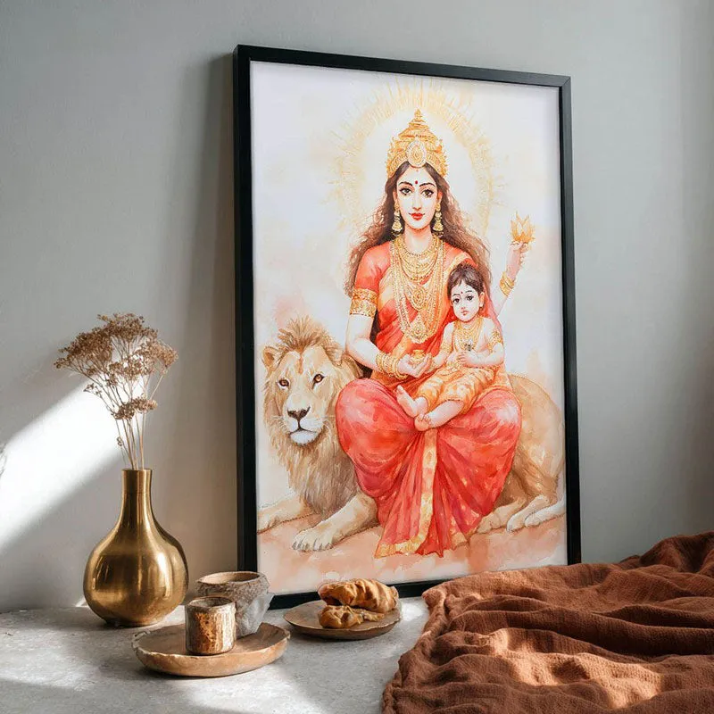 Jaya Durga Mata Spiritual Archival Paper Wall Painting With Frame - Black media 4