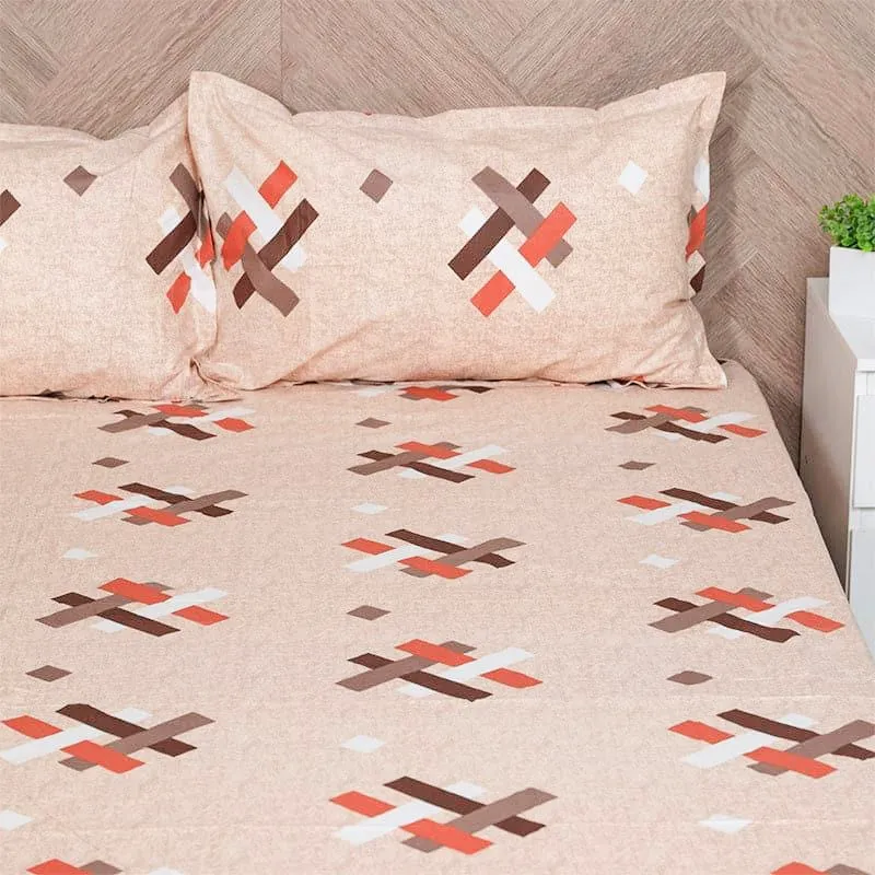 Criss Cross Chrome Cotton Bedsheet (Orange) - 144 TC media 4