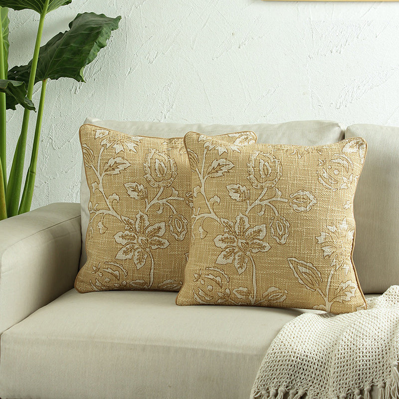Imperial Petals Woven Cotton Cushion Cover (Beige) - Set Of Two media 2
