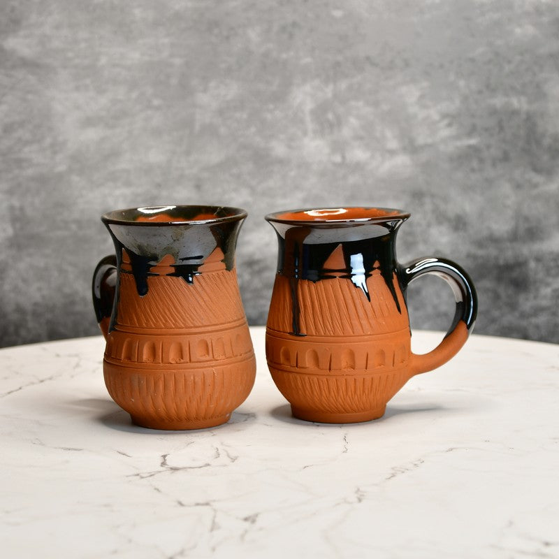 Sculpted Terracotta Coffee Mug (440 mL Each) - Set Of Two