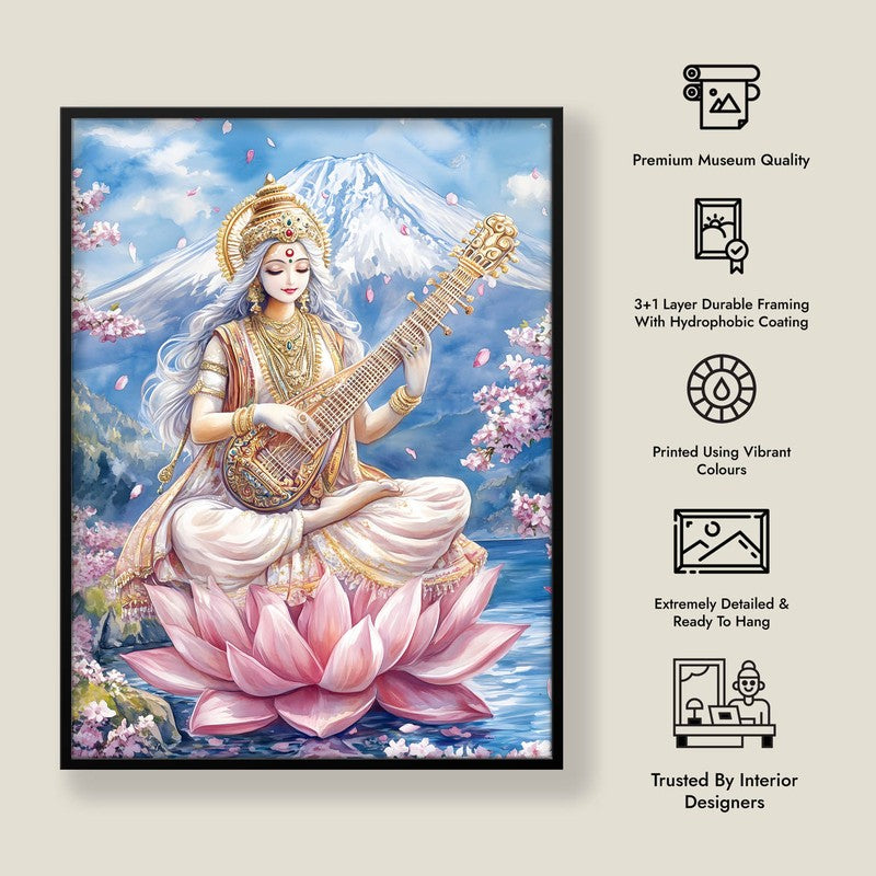 Vidya Dhayini Spiritual Archival Paper Wall Painting With Frame - Black media 8