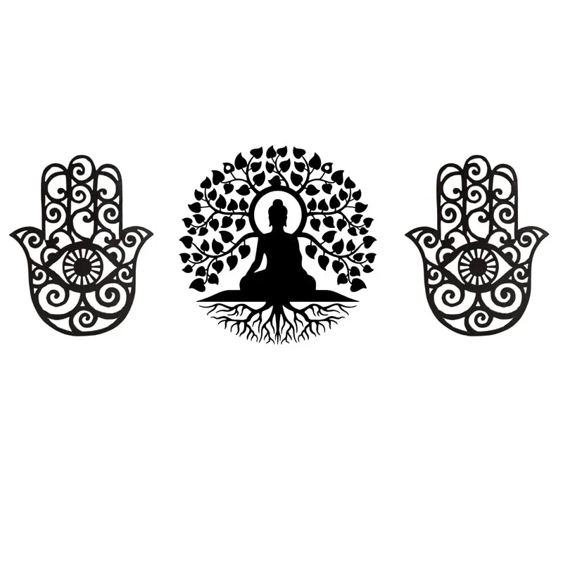Buddha With Hamsa Hand Iron Wall Accent- Set Of Three media 3