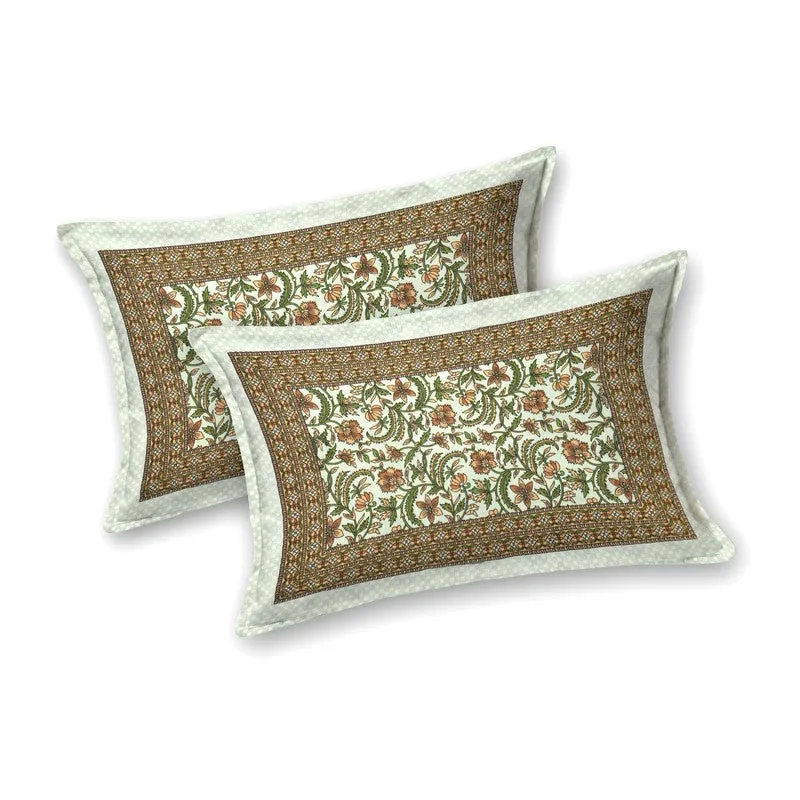 Formio Cotton Bedsheet (Green,Beige) - 240 TC media 4