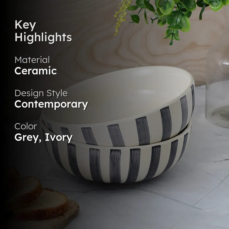 Cross Strips Ceramic Serving Bowl (800mL)- Set Of Two media 2