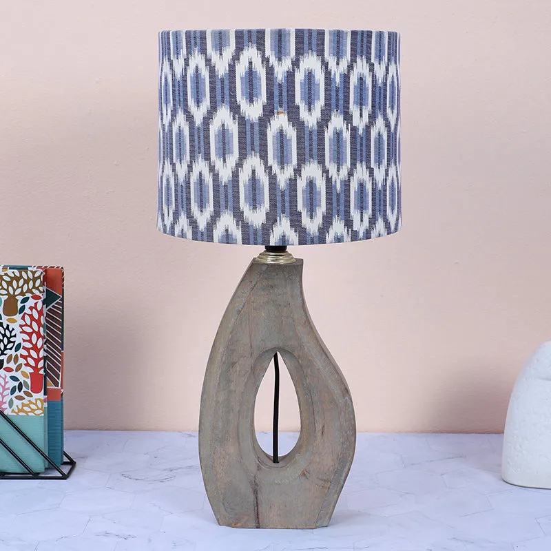 Lois Runes Printed Mango Wood Table Lamp - Grey,White,Blue media 2