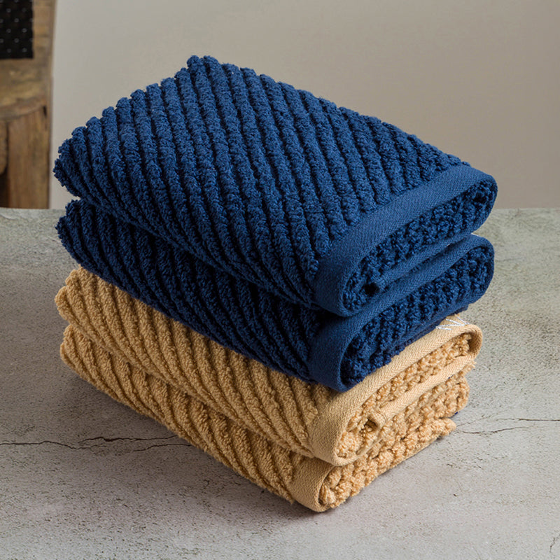 Nautica Riviera Soft Cotton Hand & Face Towel (Navy Blue & Light Tan) - Set Of Four media 4