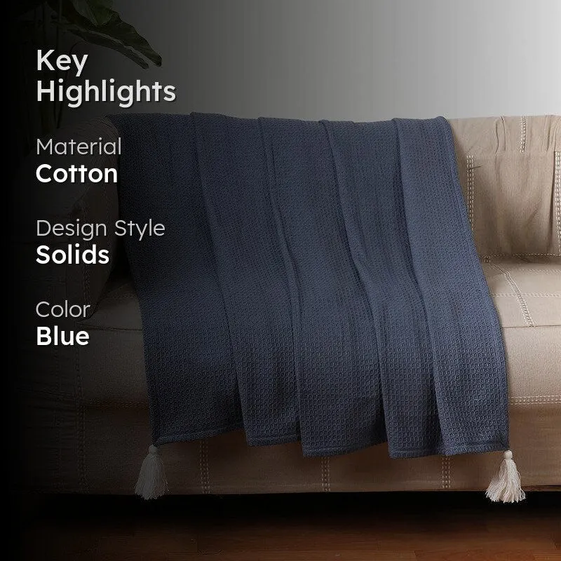 Cotton Meadow Knitted Tassled Throw - Blue media 2
