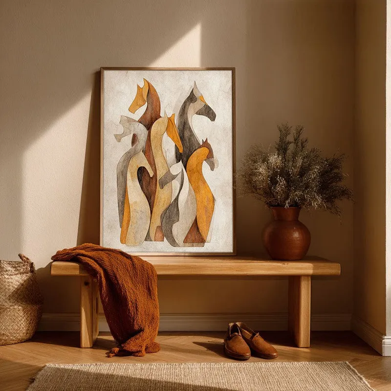 Horse Silhouettes Archival Paper Wall Painting With Brown Frame media 6