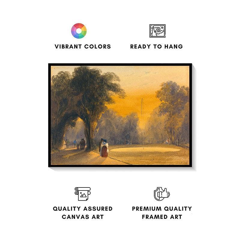 Fountain In The Gardens Canvas Wall Painting - Black Frame media 4