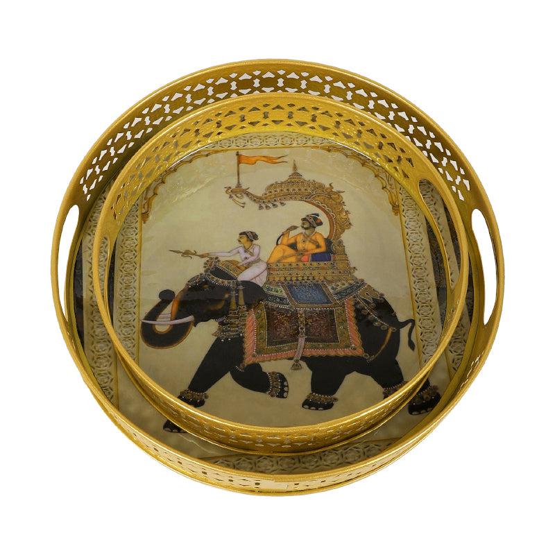 Regal Jaali Round Metal Serving Tray - Set Of Two media 3