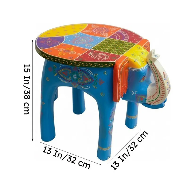 Kivra Ethnic Painted Mango Wood Stool media 7
