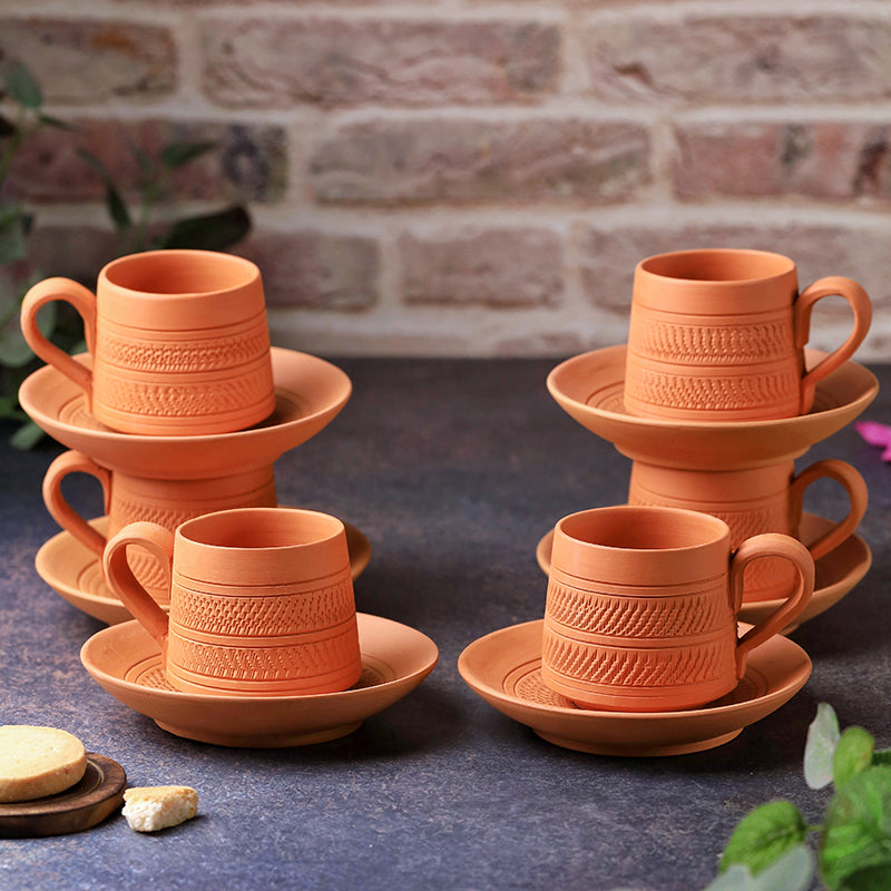 Claysip Terracotta Cup & Saucer (160 mL Each) - Set of Six media 4