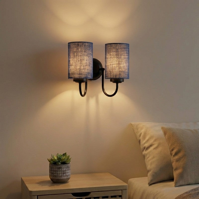 Elyra Duo Navy Blue Jute Wall Lamp - Blue