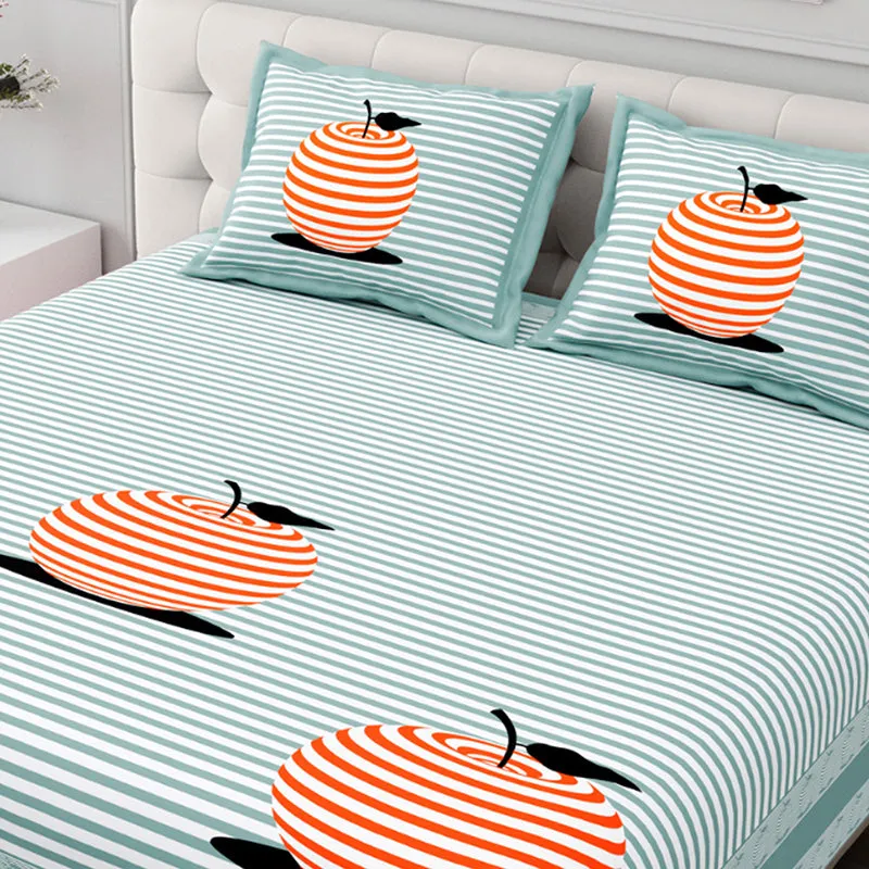 Illusion Stripey Cherry Cotton Bedsheet (Green) - 200 TC media 4