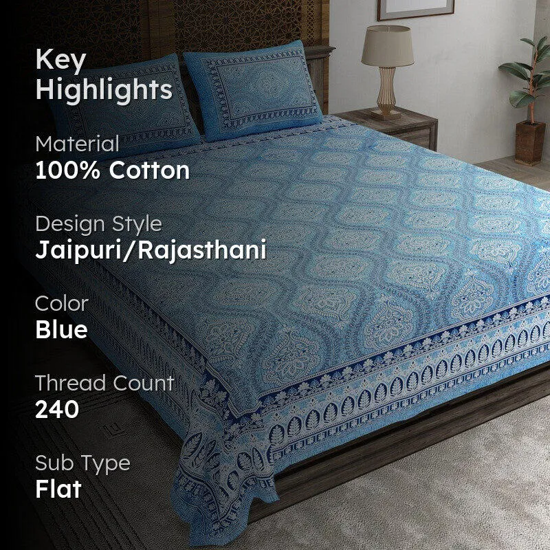 Lineon Cotton Bedsheet (Blue) - 240 TC media 2