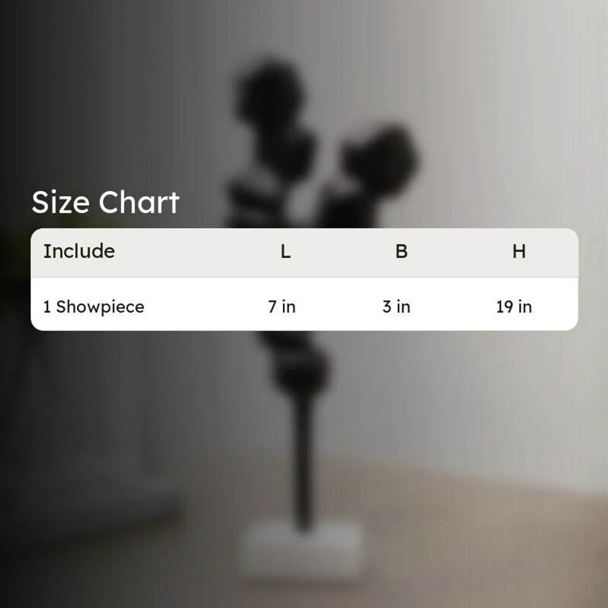 Size chart graphic for one showpiece