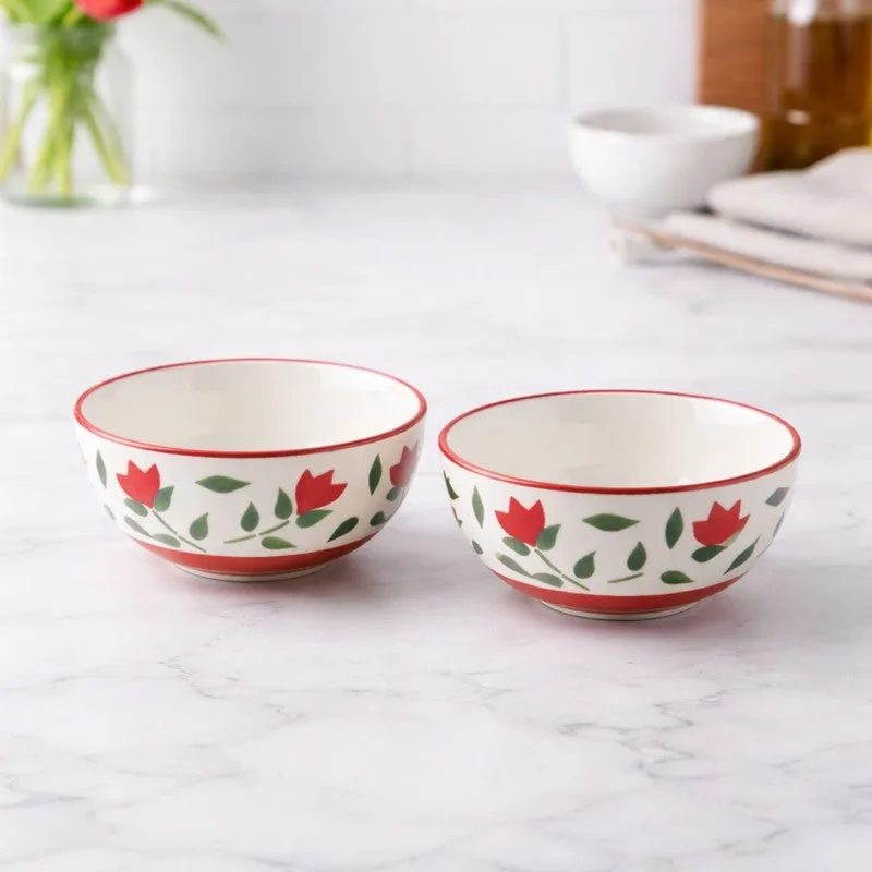 Urban Ceramic Snack Bowls (Red,White, 180 mL Each) - Set Of Two media 1