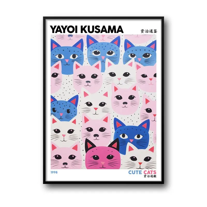 Cute Cats Inspired by Yayoi Kusama Wall Art - Black Frame media 5