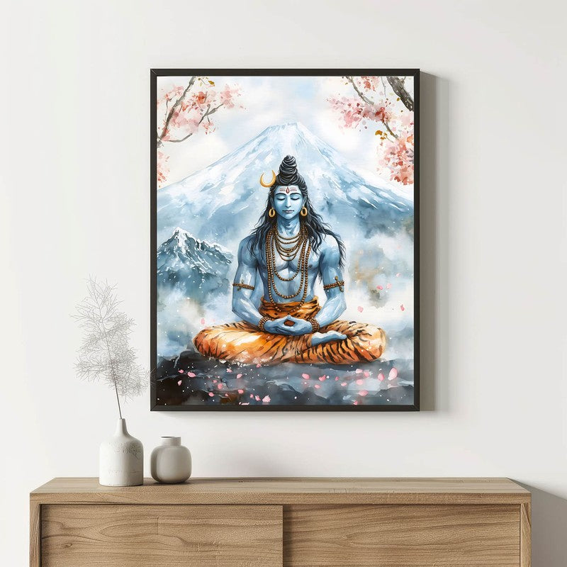 Rudra Mahayogi Spiritual Archival Paper Wall Painting With Frame - Black