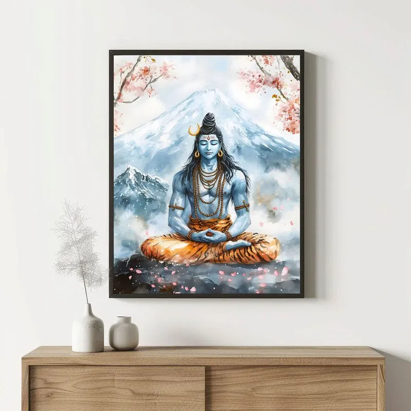 Rudra Mahayogi Spiritual Archival Paper Wall Painting With Frame - Black media 1