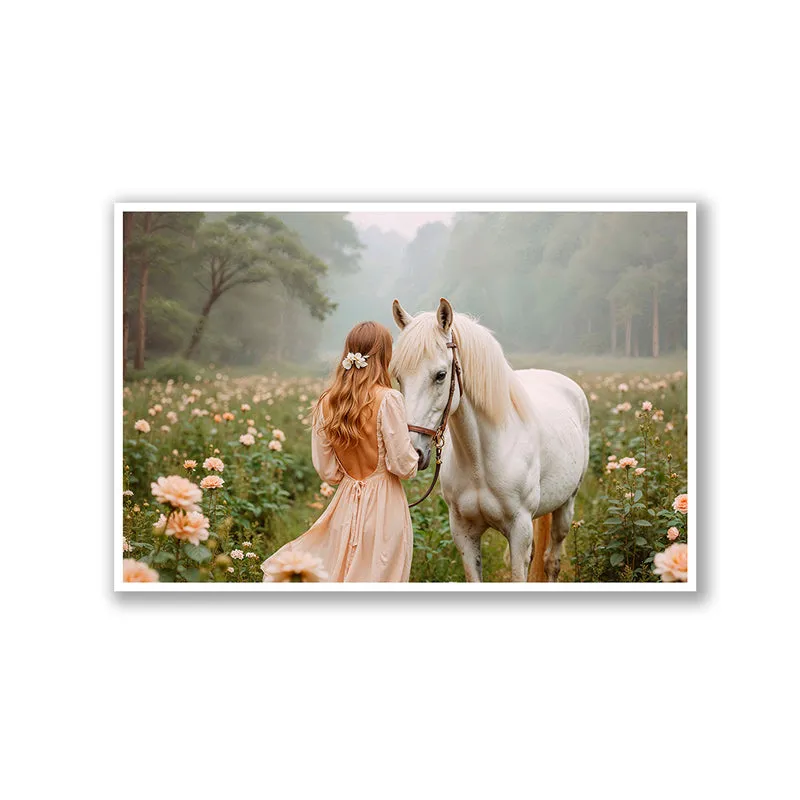Girl & Horse Wall Art with White Frame media 3