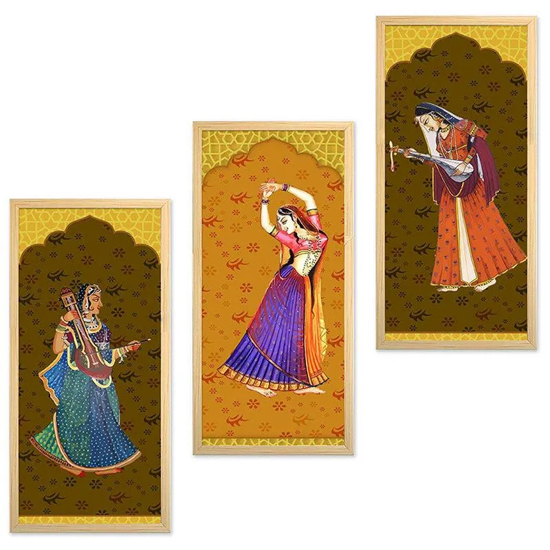 Nritha Vilasini Mughal Wall Art With Frame (Brown) - Set Of Three media 5