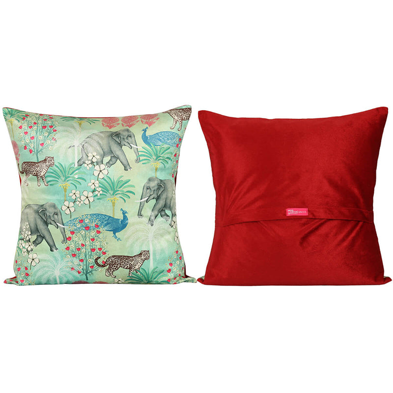 India Circus Rainforest Retreat Printed Velvet Cushion Cover - Set Of Five media 5