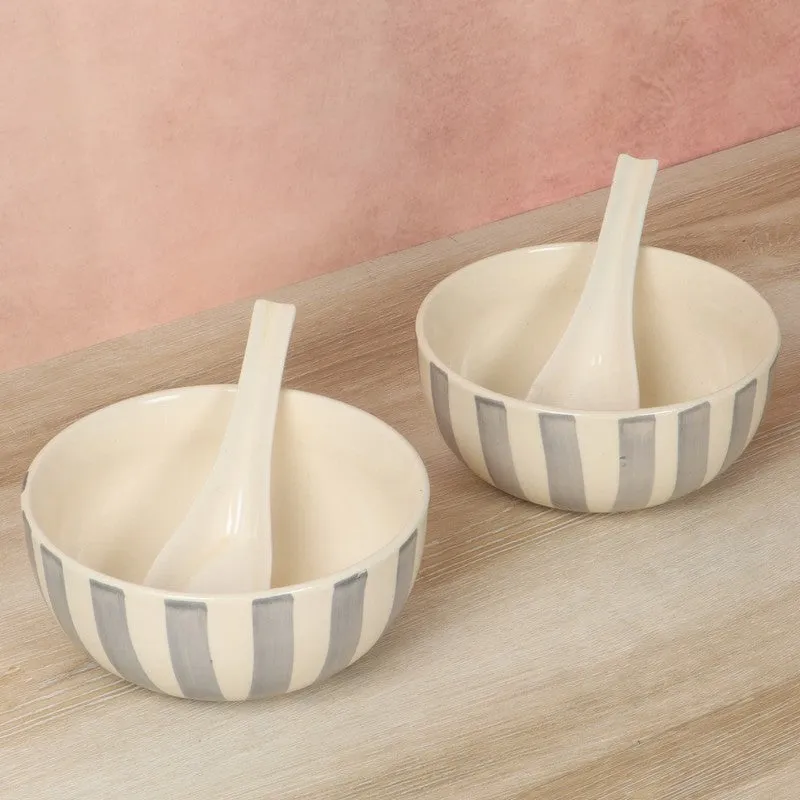 Ceramic Soup Bowls (Grey,White,400 mL Each) - Four Piece Set media 3
