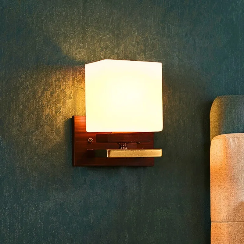 Hexalite Glass and Wood Wall Lamp media 1