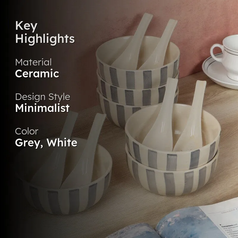 Ceramic Soup Bowls (Grey,White/400 mL Each) - Twelve Piece Set media 2
