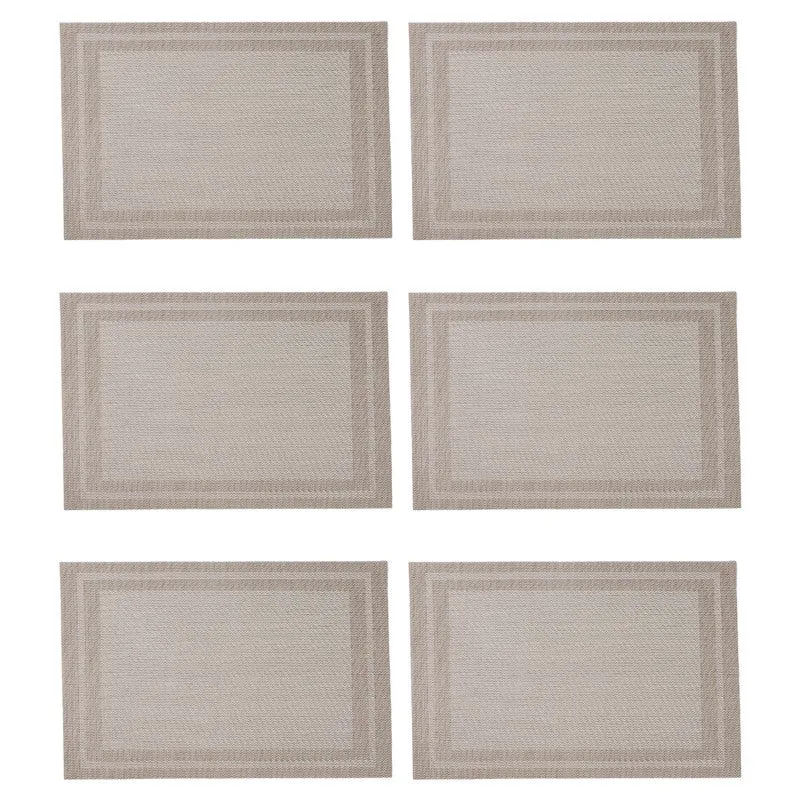 Six brown rectangular table mats arranged in two columns of three