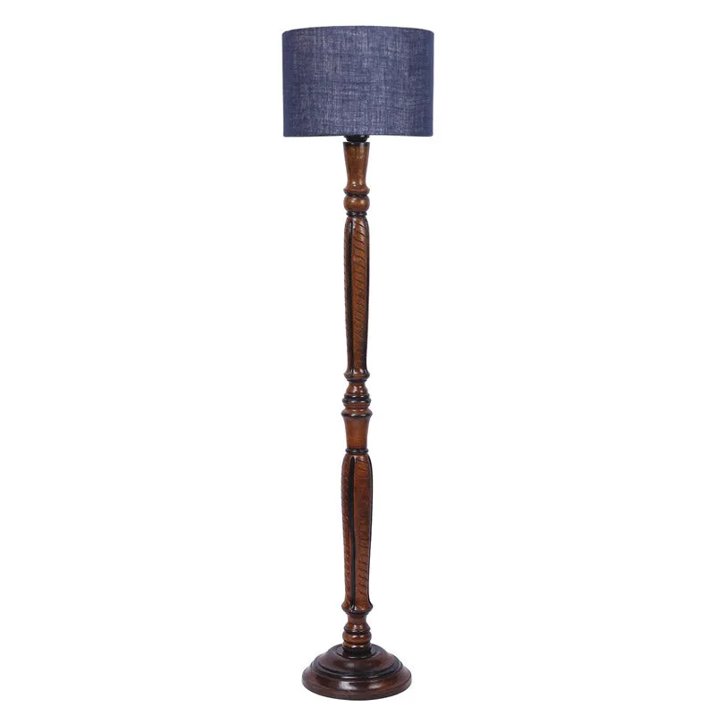 Biya Vintage Wooden Floor Lamp With Jute Shade - Blue media 4