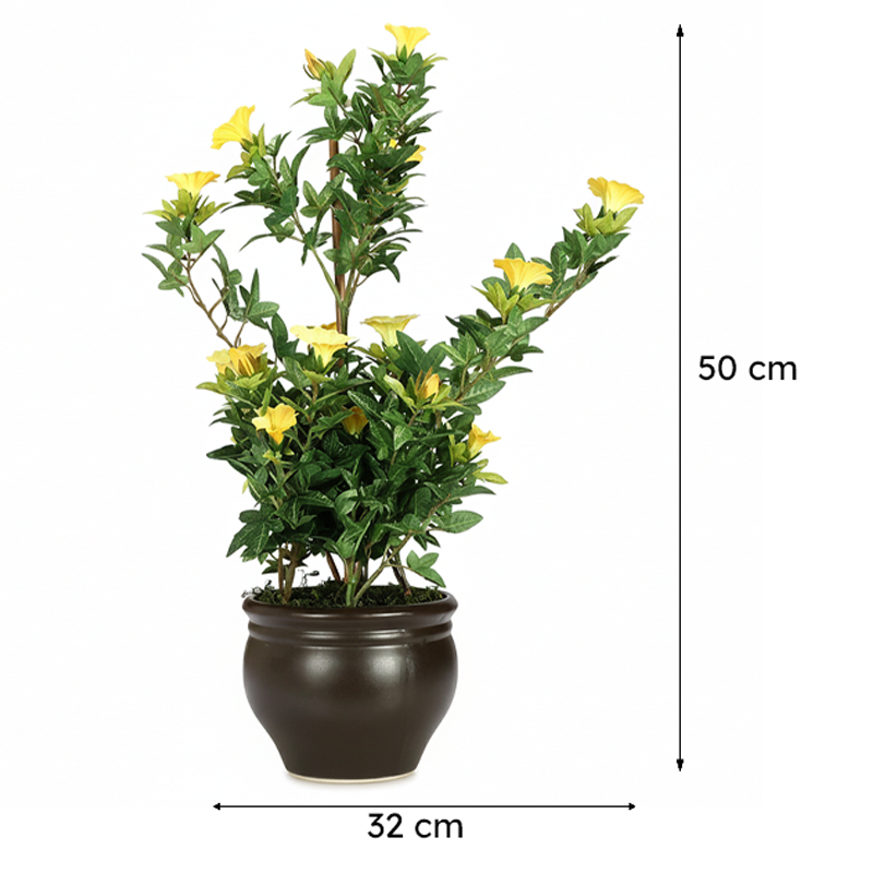 Faux Tall Morning Glory Bonsai In Ceramic Pot (50 cms) - Yellow & Green media 5