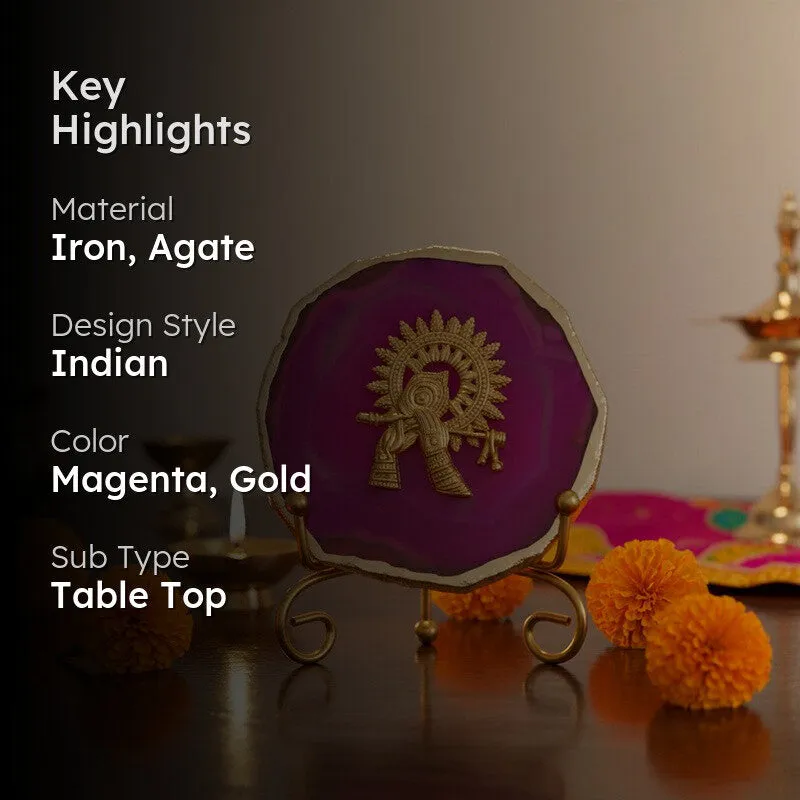 Radhe Krishna Bliss Agate Showpiece With Stand - Magenta media 2
