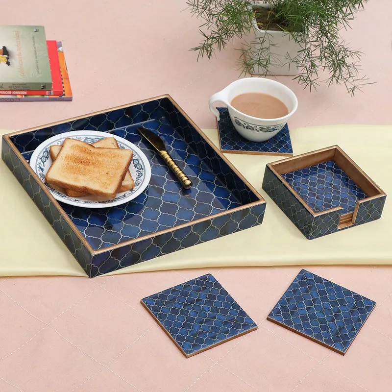 Medina Blue Serving Tray With Coaster - Eight Piece Set media 1