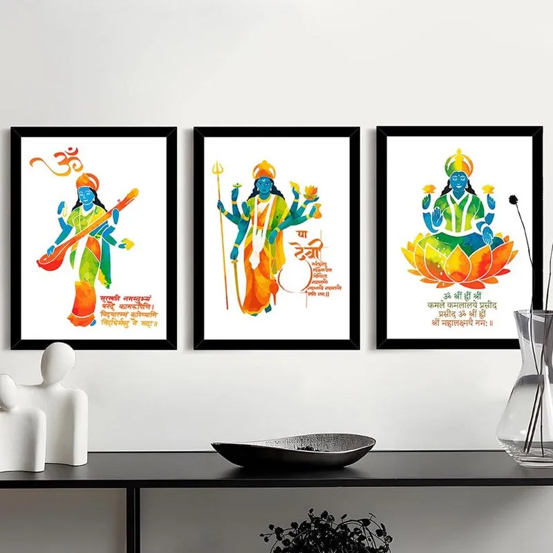 Avatars Of Devi Wall Art with Frame - Set Of Three media 1