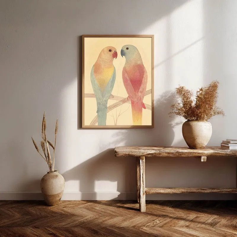Lovebirds Illustration Canvas Wall Painting With Brown Frame media 7