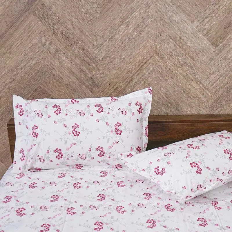 Nivara Floral Cotton Bedsheet (White,Pink) - 180 TC media 4
