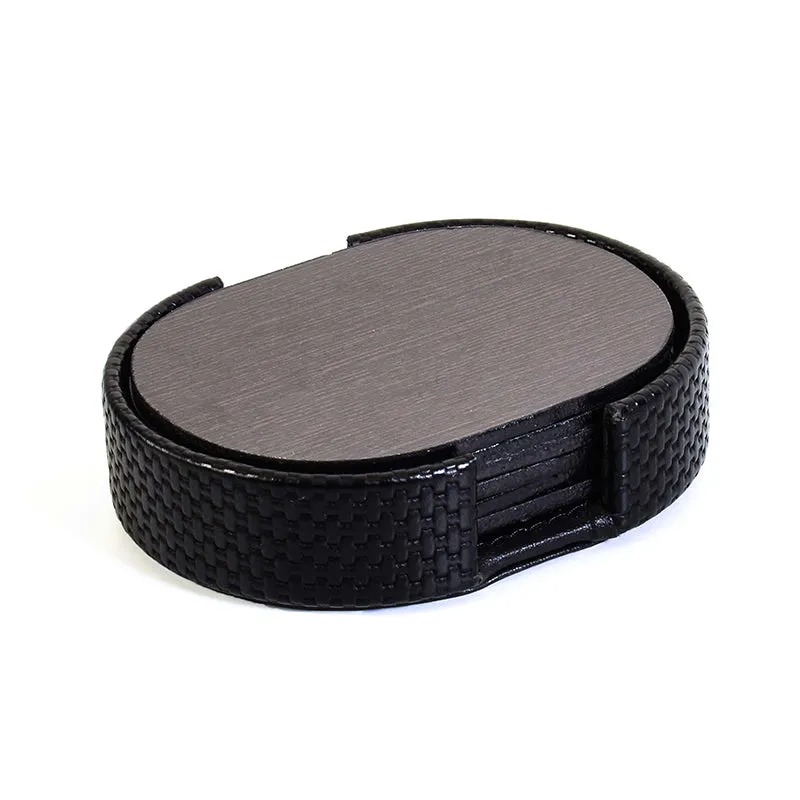 Tishue Faux Leather Coaster (Black) - Seven Piece Set media 4