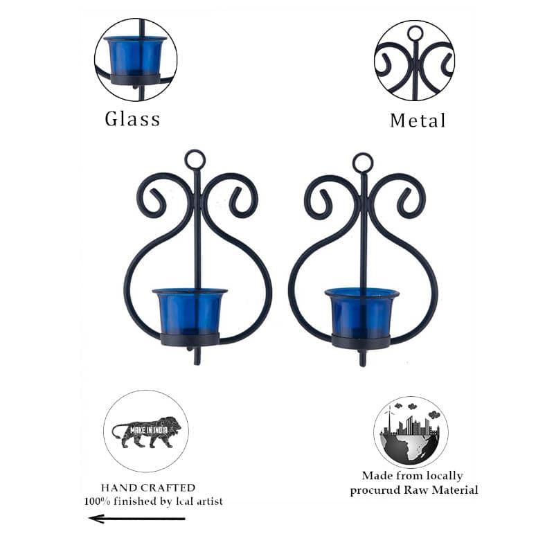 Seina Black Frame Sconce Candle Holder (Blue) - Set Of Two media 6